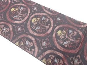 アンティーク　手織り紬　花丸模様織り出し名古屋帯（着用可）